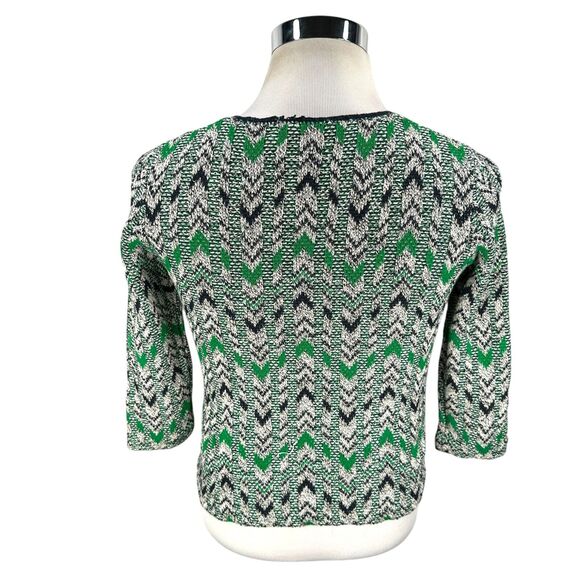 Pendleton Jacquard Cardigan Sweater Womens Small Chevron Green 3/4 Sleeve Cotton - Picture 5 of 11